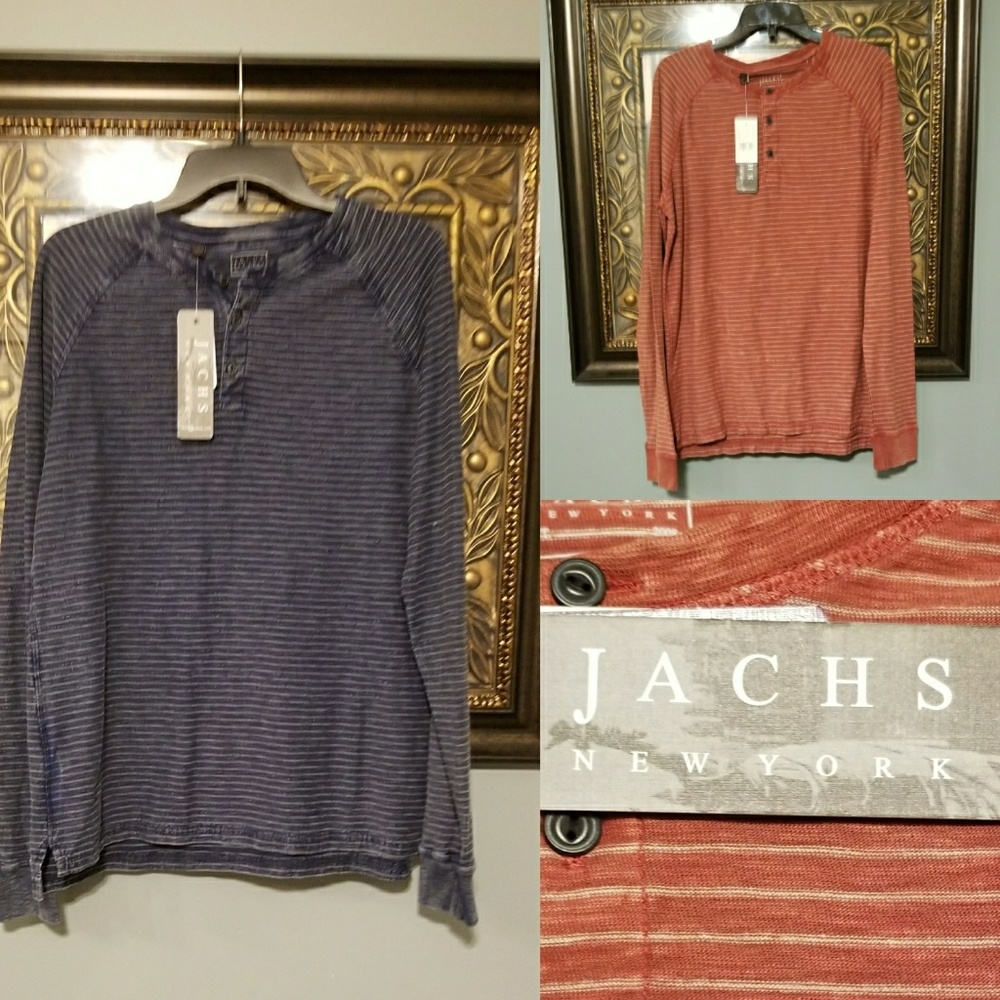 DUO✌JACHS long sleeve orange blue Henley NWT AL C4